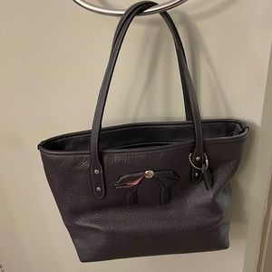Coach Leather Mini City Zip Tote Handbag Navy Blue w/Bow. Flawless Like New.